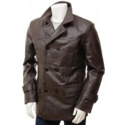 Dark Brown Double Breasted Mens 3/4 Length Coat