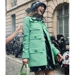 Emily In Paris Green Coat 7 Emily In Paris Green Coat -Film Star Cheap Outfits Store Emily In Paris Lily Collins Multi Pocket Coat 500x500 1
