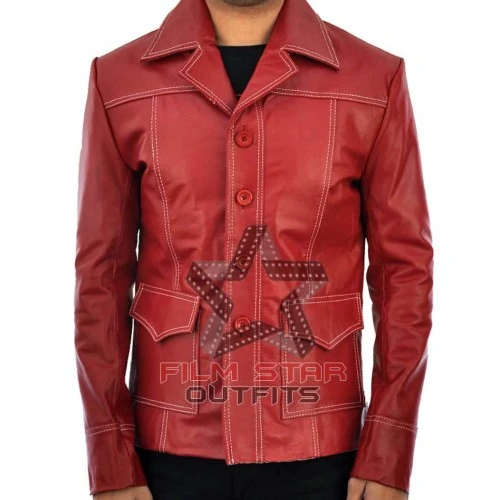 Fight Club Brad Pitt (Tyler Durden) Leather Red Jacket 1 Fight Club Brad Pitt (Tyler Durden) Leather Red Jacket