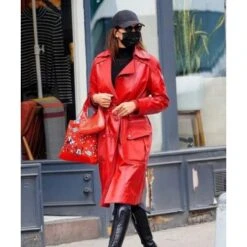 Irina Shayk Red Leather Coat -Film Star Cheap Outfits Store Irina Shayk Red Leather Trench Coat 500x500 1