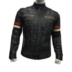 Men's Biker Vintage Motorcycle Cafe Racer Retro Moto Distressed Leather Jacket