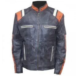 Vintage Biker Retro 3 Moto Cafe Racer Distressed Leather Jacket