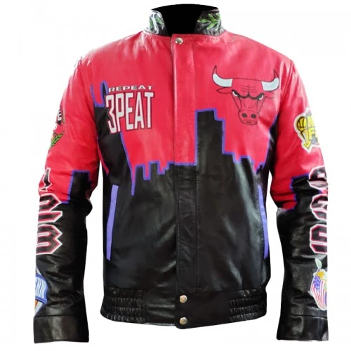 Three Peat Jeff Chicago Bulls Leather Jacket 1 Three Peat Jeff Chicago Bulls Leather Jacket