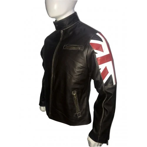 UK Flag Cafe Racer Vintage Style Brown Leather Jacket 2 UK Flag Cafe Racer Vintage Style Brown Leather Jacket - Image 2