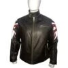 UK Flag Cafe Racer Vintage Style Brown Leather Jacket