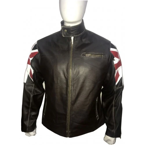 UK Flag Cafe Racer Vintage Style Brown Leather Jacket 1 UK Flag Cafe Racer Vintage Style Brown Leather Jacket