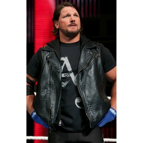 AJ Styles Hoodie Leather Vest From WWE 3 AJ Styles Hoodie Leather Vest From WWE - Image 3