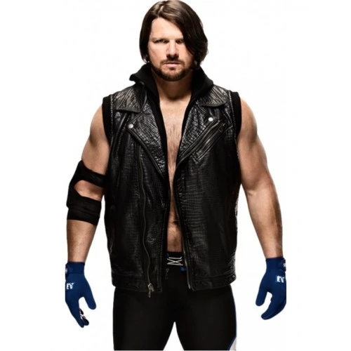 AJ Styles Hoodie Leather Vest From WWE 2 AJ Styles Hoodie Leather Vest From WWE - Image 2