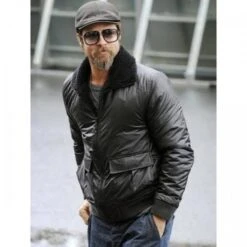 Brad Pitt Black Bomber Leather Jacket -Film Star Cheap Outfits Store brad pitt san sebastian film festival 3 500x500 1