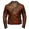 Classic Diamond Biker Distressed Leather Jacket