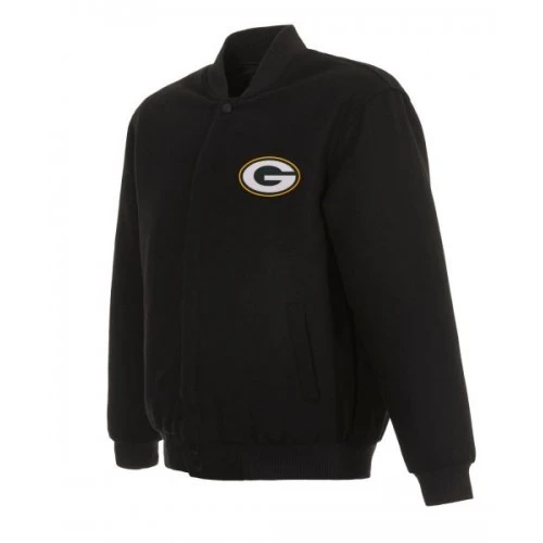 Green Bay Packers Varsity Black Wool Jacket 1 Green Bay Packers Varsity Black Wool Jacket