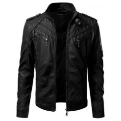 Mens Slim Fit Black Leather Biker Jacket