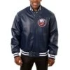 New York Islanders Varsity Navy Blue Leather Jacket