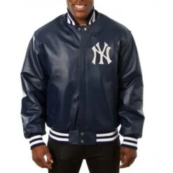 New York Yankees Varsity Navy Blue Leather Jacket