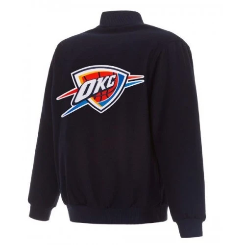 Oklahoma City Thunder Varsity Navy Blue Wool Jacket 2 Oklahoma City Thunder Varsity Navy Blue Wool Jacket - Image 2