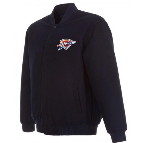 Oklahoma City Thunder Varsity Navy Blue Wool Jacket 1 Oklahoma City Thunder Varsity Navy Blue Wool Jacket