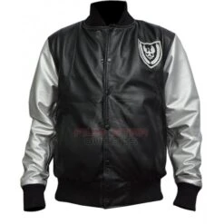 Mens Silver Sleeve Teddy Bomber Leather Jacket
