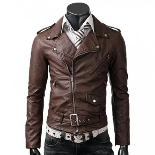 Men Slim Fit Belted Rider Brown Leather Jacket 1 Men Slim Fit Belted Rider Brown Leather Jacket
