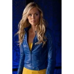 Supergirl Smallville Laura Vandervoort Blue Leather Jacket -Film Star Cheap Outfits Store smallville supergirl kara blue leather jacket 2 500x500 1