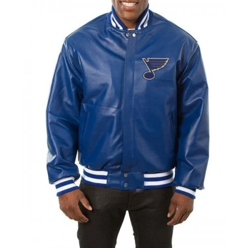 St. Louis Blues Varsity Royal Blue Leather Jacket 1 St. Louis Blues Varsity Royal Blue Leather Jacket