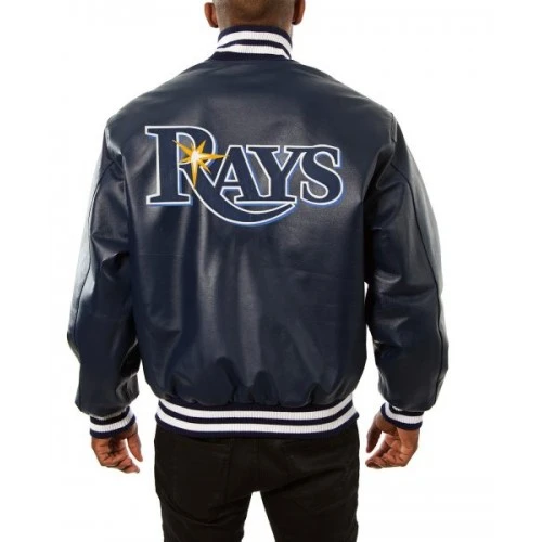 Tampa Bay Rays Varsity Navy Blue Leather Jacket 2 Tampa Bay Rays Varsity Navy Blue Leather Jacket - Image 2