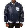 Tampa Bay Rays Varsity Navy Blue Leather Jacket