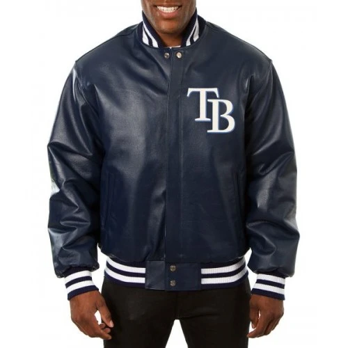 Tampa Bay Rays Varsity Navy Blue Leather Jacket 1 Tampa Bay Rays Varsity Navy Blue Leather Jacket