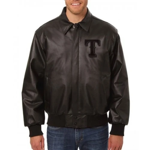 Texas Rangers Varsity Black Leather Jacket 1 Texas Rangers Varsity Black Leather Jacket